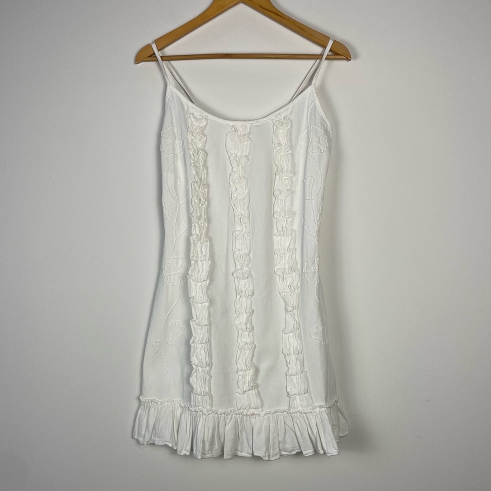 Tulum White Ruffled Spaghetti Strap Mini Dress Size‎ M NEW Cotton Beachy Travel